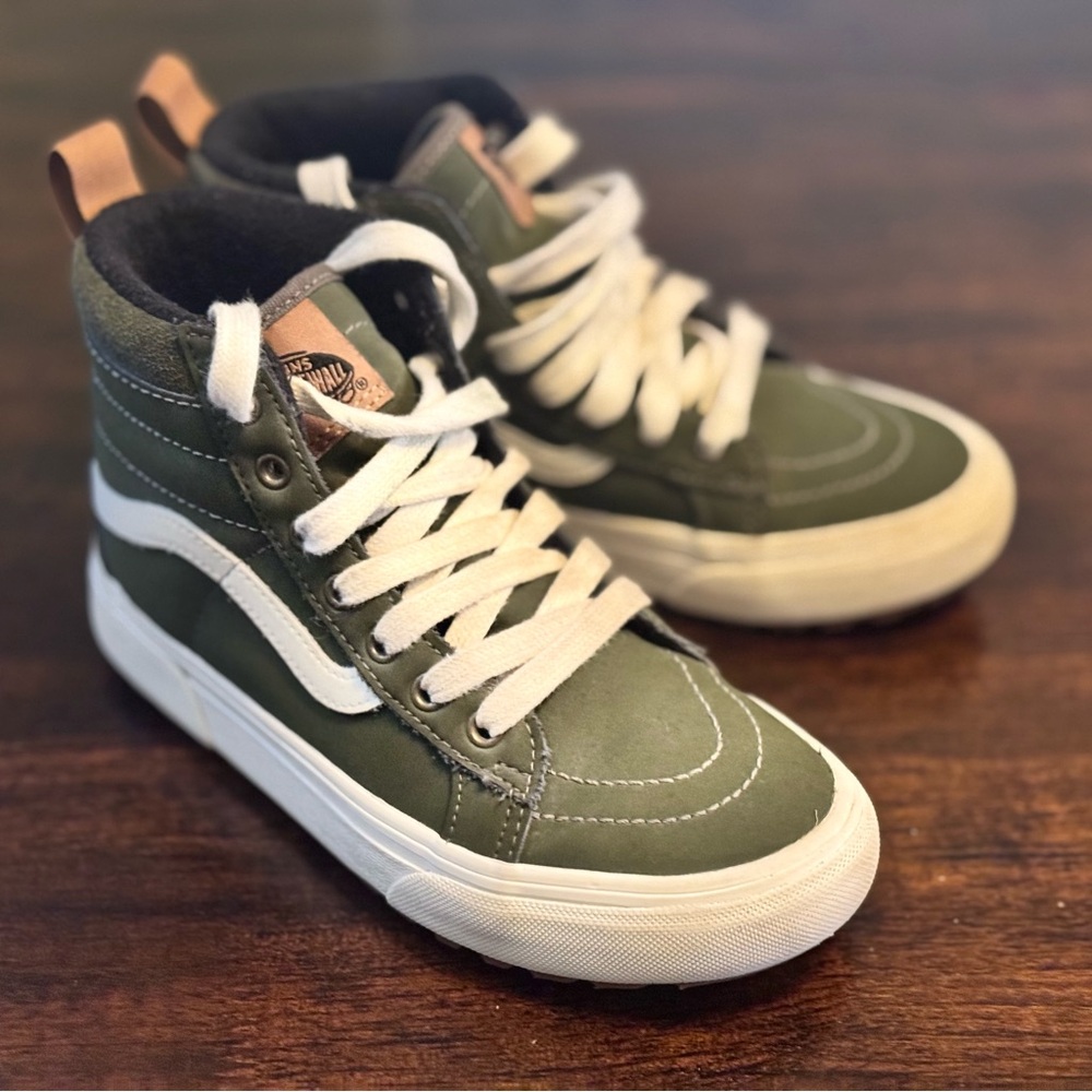 Vans Olive Green High-Top Sneakers with White Trim